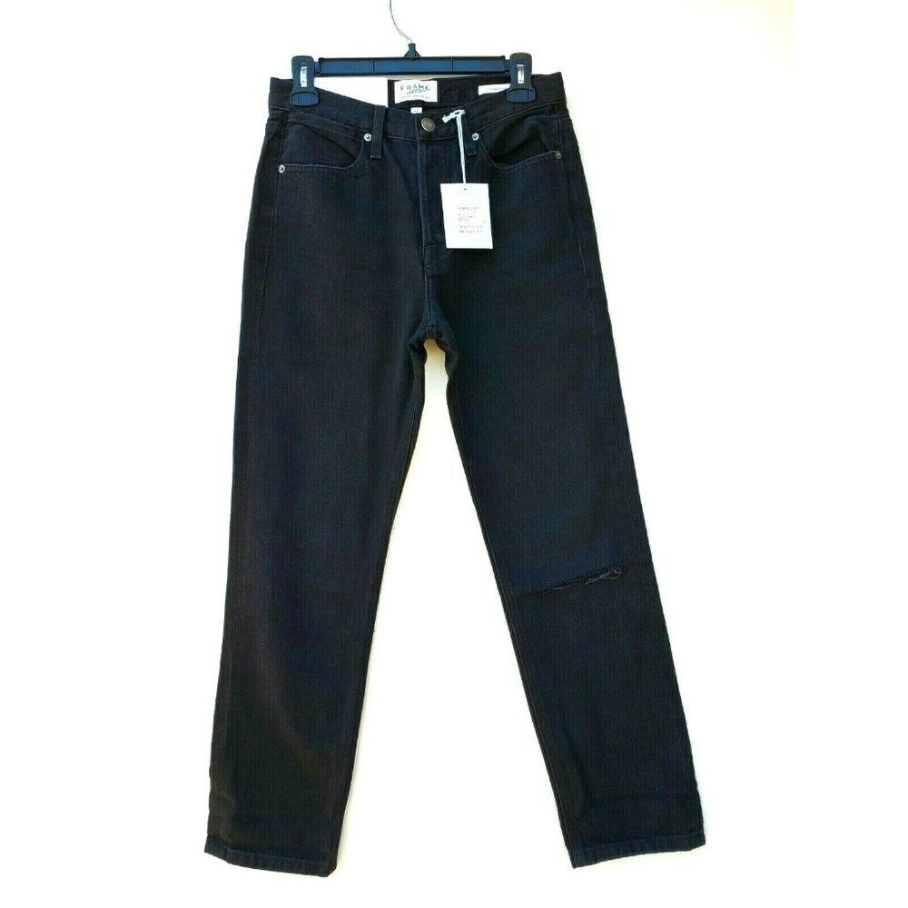 NWT FRAME Le Pegged in Beacon Bay Black High Rise Straight Crop Jeans 25
